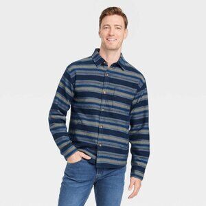 Goodfellow & Co Men's Striped Heavyweight Flannel Long Sleeve Button-Down Shirt